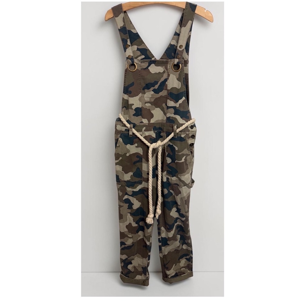 Anthropologie Camo Overalls Green Brown Camouflage Utility Dungarees Size 4